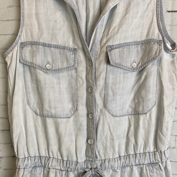 Cloth and Stone Chambray Utility Romper XS Sleeveless Tie Waist vacation coastal - Picture 8 of 16